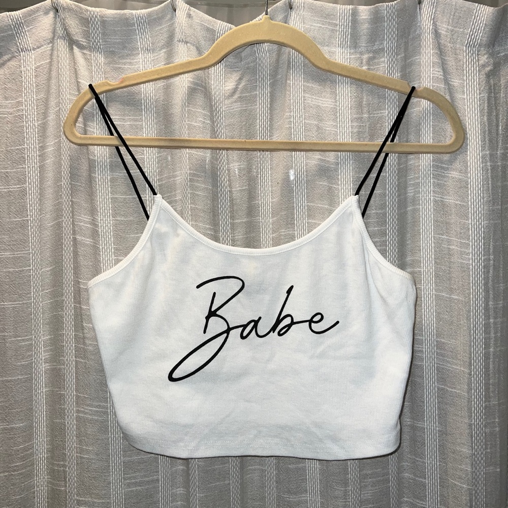 'Babe' Ribbed White Crop Top - Picture 2 of 4